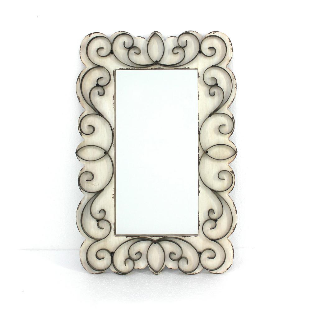 32.75" x 21.75" x 1.25" White Vintage Decorative Wood & Metal  Wall Mirror - 274503. Picture 1