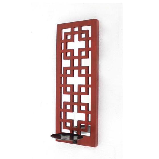 17" x 5" x 6" Red, Vintage Wood, Lattice Mirror - Candle Holder Sconce - 274566. Picture 1
