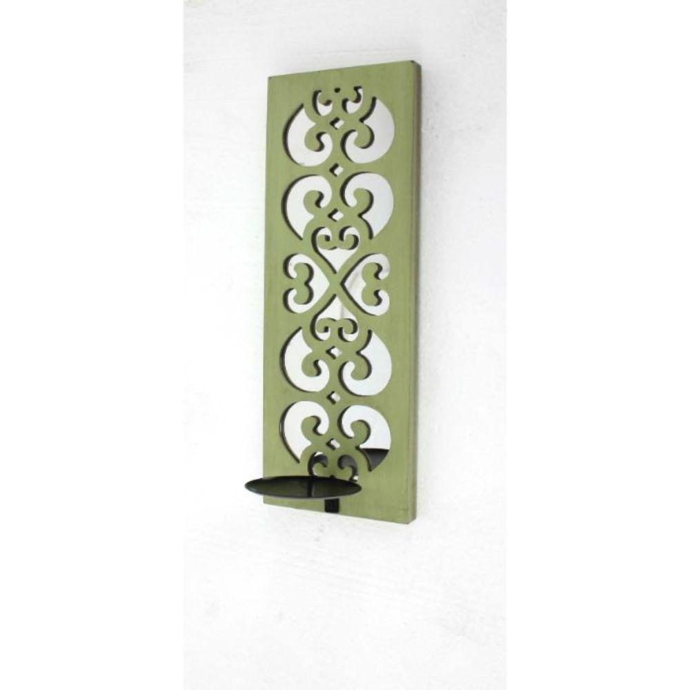 17" x 5" x 6" Green, Wood, Mirror - Candle Holder Sconce - 274567. Picture 1