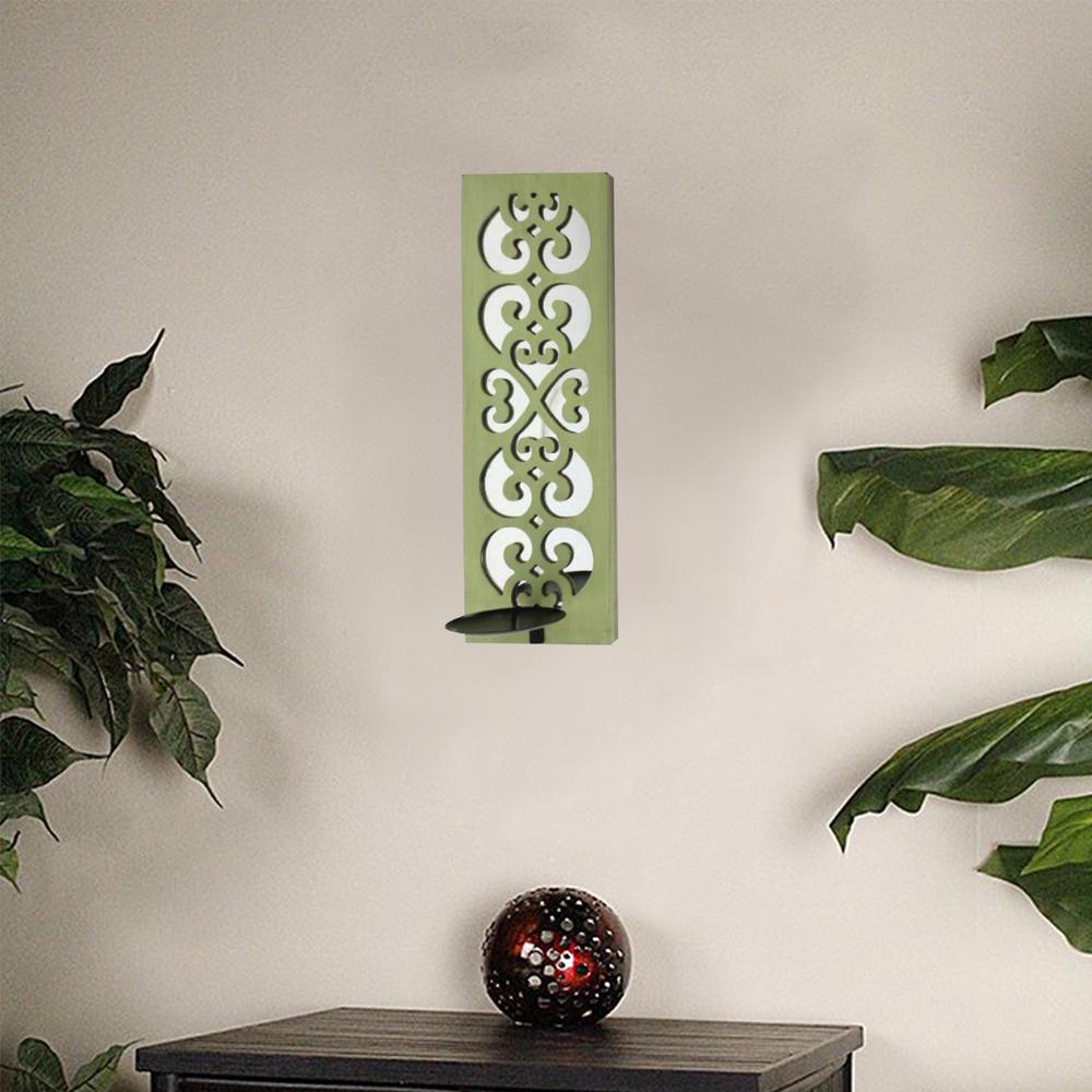17" x 5" x 6" Green, Wood, Mirror - Candle Holder Sconce - 274567. Picture 2