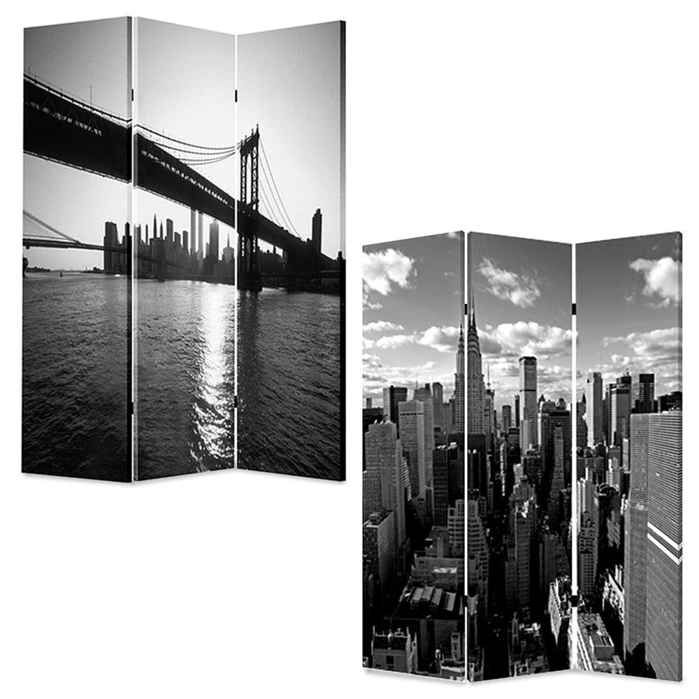 1" x 48" x 72" Multi Color Wood Canvas New York Skyline  Screen - 274621. Picture 3