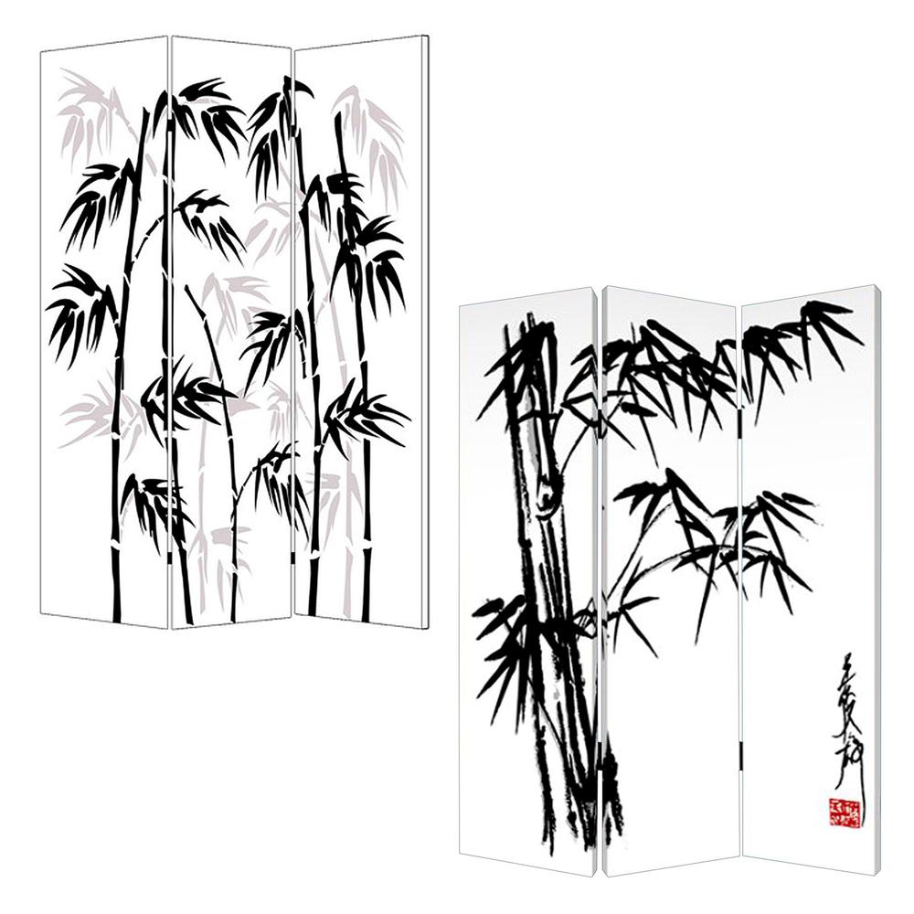 1" x 48" x 72" Multi Color Wood Canvas Bamboo Leaf  Screen - 274632. Picture 3