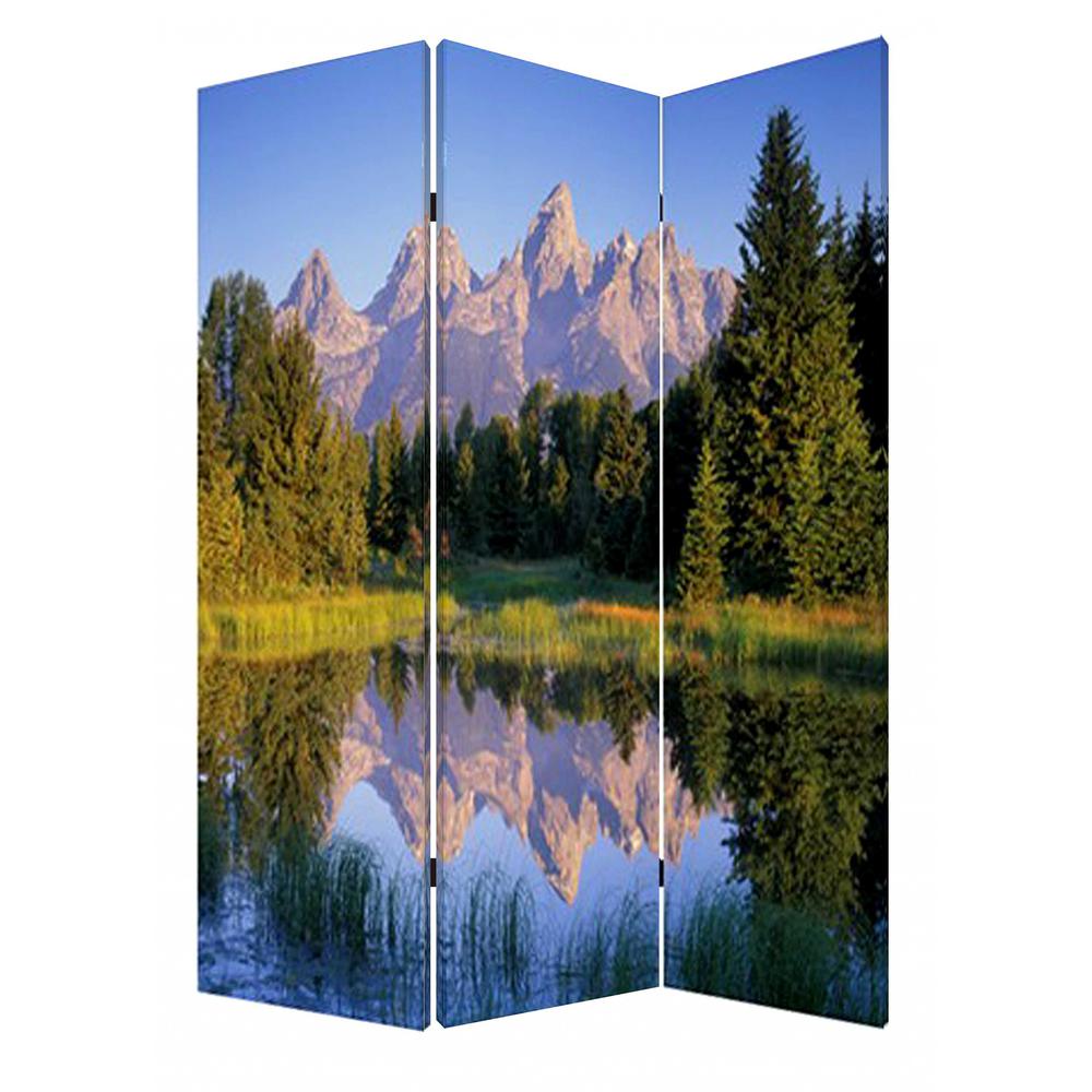 1" x 48" x 72" Multi Color Wood Canvas Mountain Peaks  Screen - 274633. Picture 1