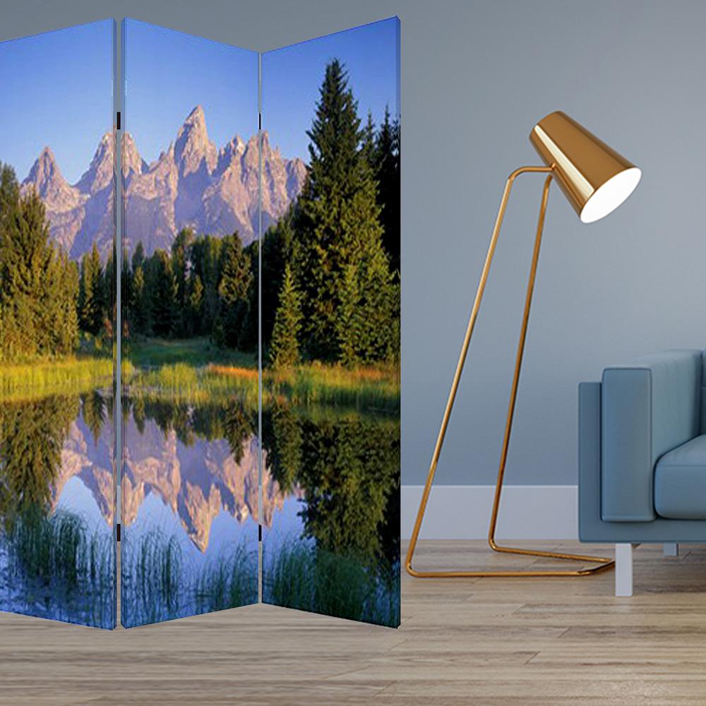 1" x 48" x 72" Multi Color Wood Canvas Mountain Peaks  Screen - 274633. Picture 2