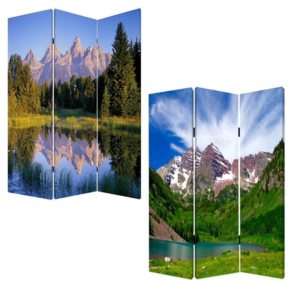 1" x 48" x 72" Multi Color Wood Canvas Mountain Peaks  Screen - 274633. Picture 3