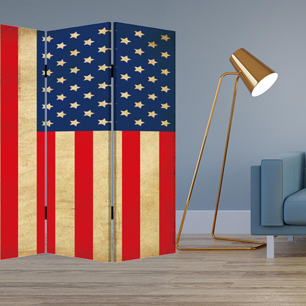 1" x 84" x 84" Multi Color Wood Canvas American Flag  Screen - 274693. Picture 3