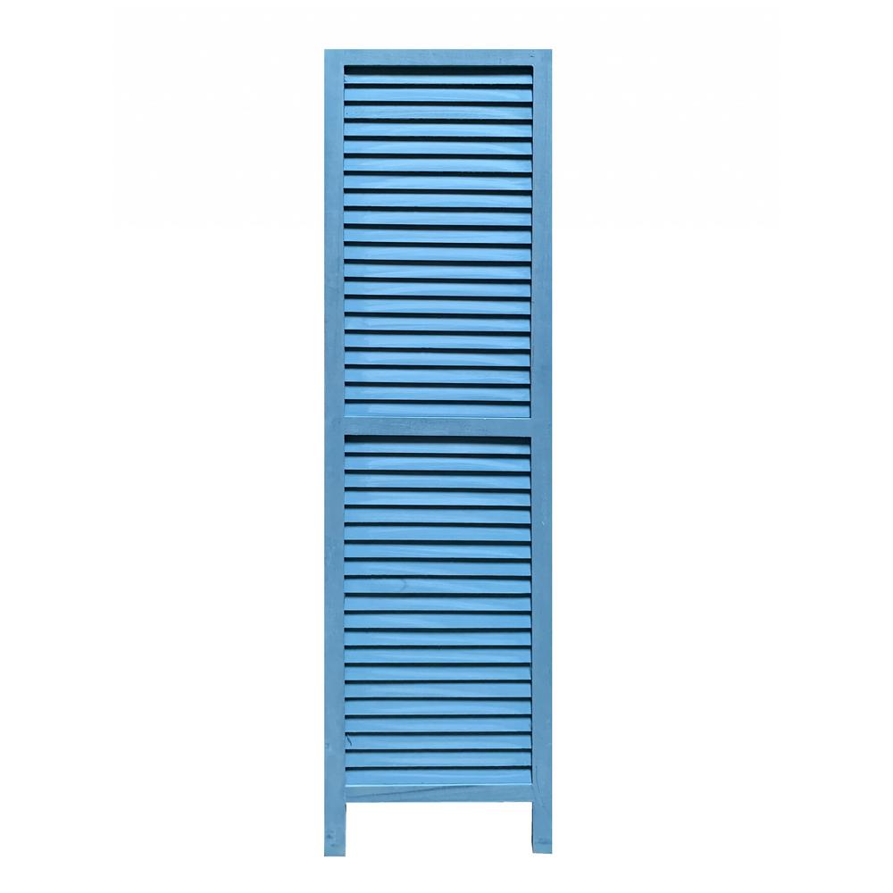 Blue Finish Wood Shutter 3 Panel Room Divider Screen - 274704. Picture 3