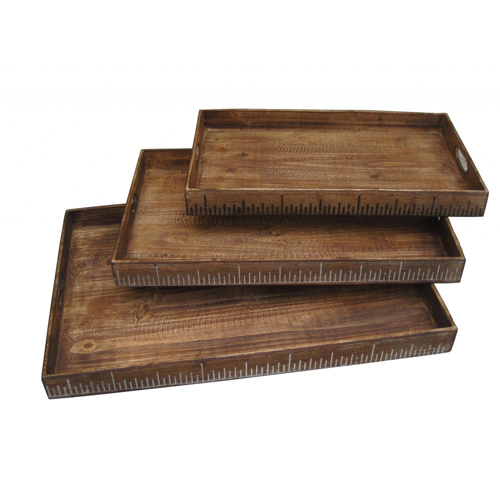 19" X 12" Brown Wood Tray Set - 274824. Picture 1