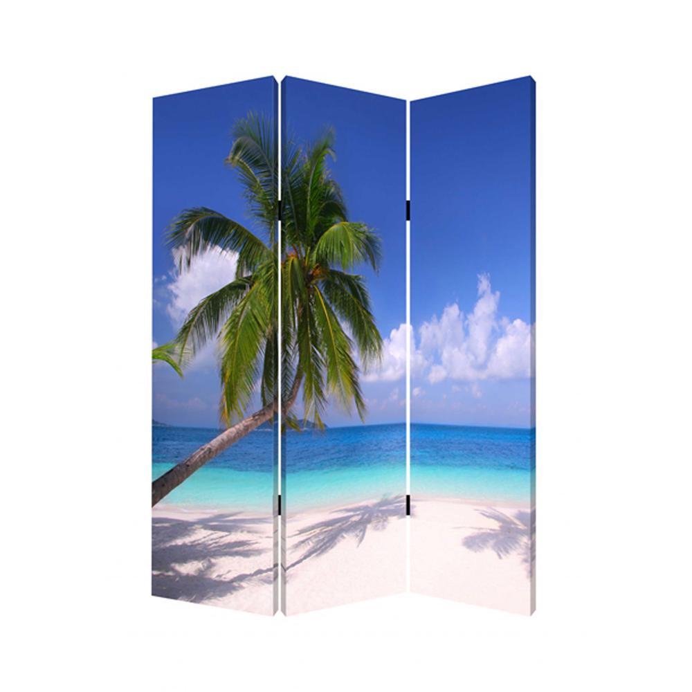1" x 48" x 72" Multi Color Wood Canvas Paradise  Screen - 274857. Picture 1