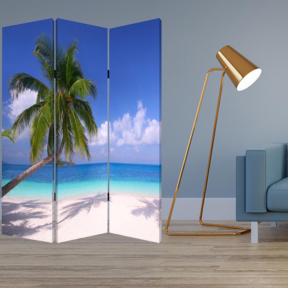 1" x 48" x 72" Multi Color Wood Canvas Paradise  Screen - 274857. Picture 2