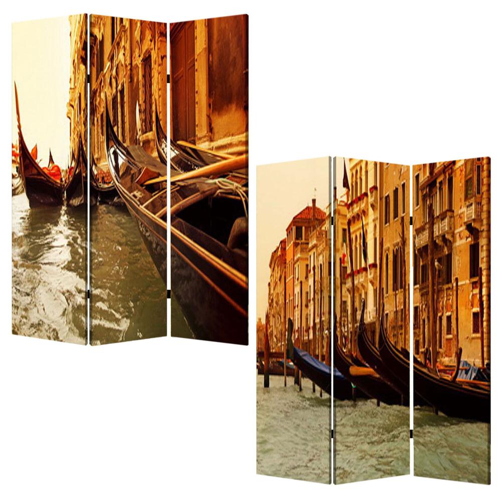 1" x 48" x 72" Multi Color Wood Canvas Venice  Screen - 274859. Picture 3
