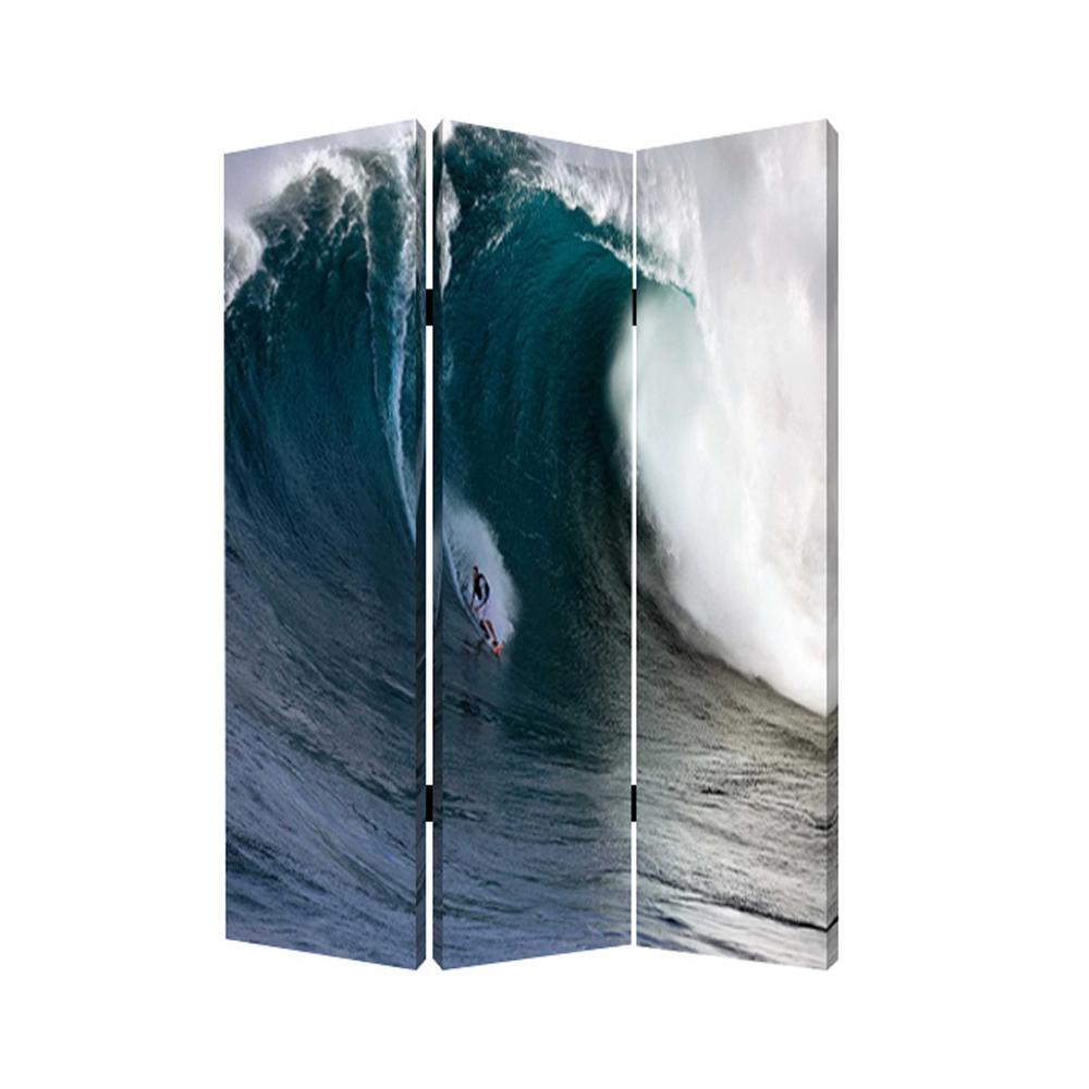 1" x 48" x 72" Multi Color Wood Canvas Wave  Screen - 274862. Picture 1