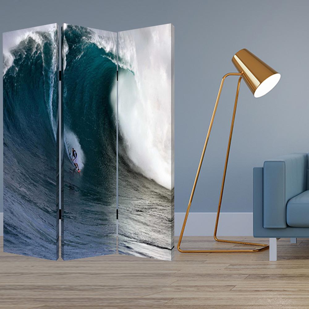 1" x 48" x 72" Multi Color Wood Canvas Wave  Screen - 274862. Picture 2