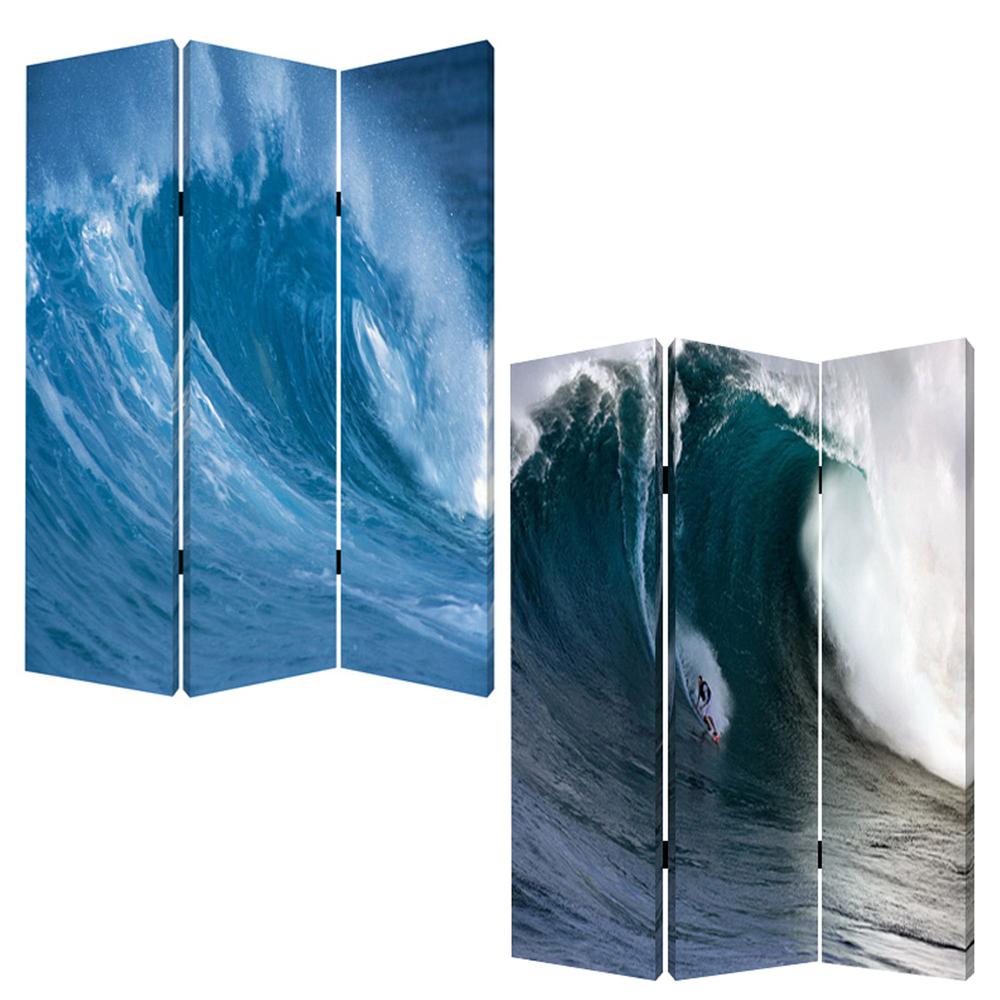 1" x 48" x 72" Multi Color Wood Canvas Wave  Screen - 274862. Picture 3