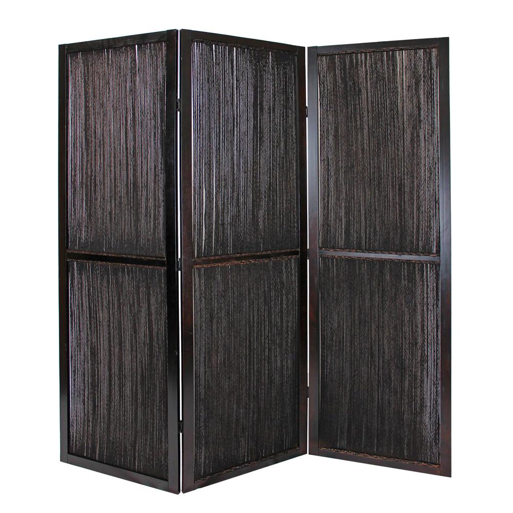 Dark Wood and Water Hyacinth 3 Panel Room Divider Screen - 274870. Picture 1