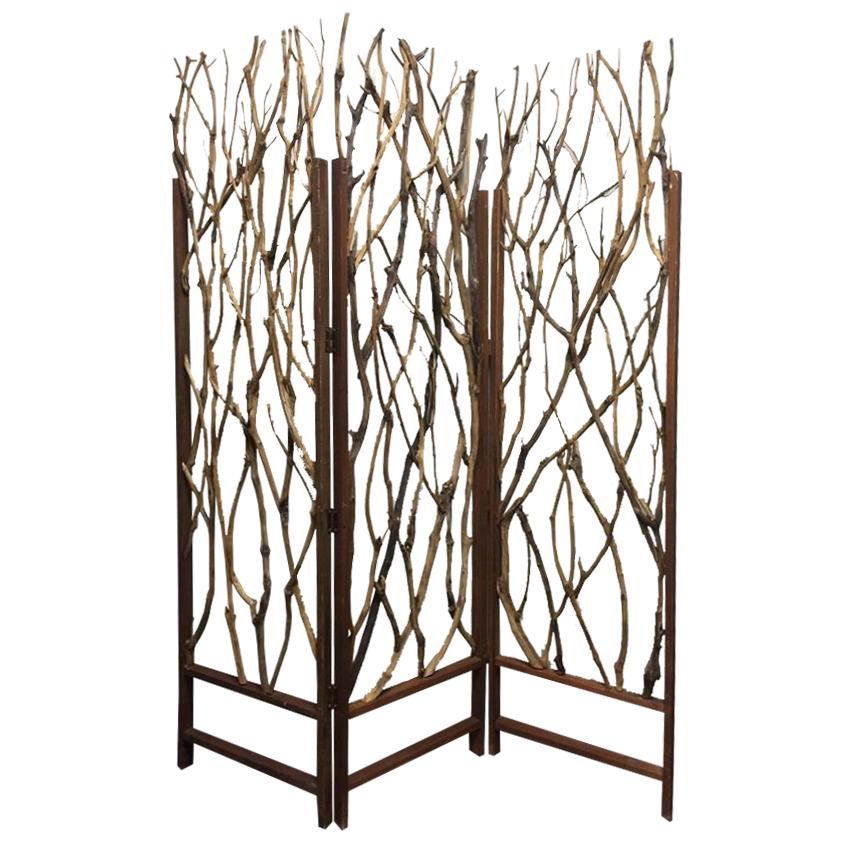 1" x 58" x 70" Brown Wood Tree  Screen - 274875. Picture 1