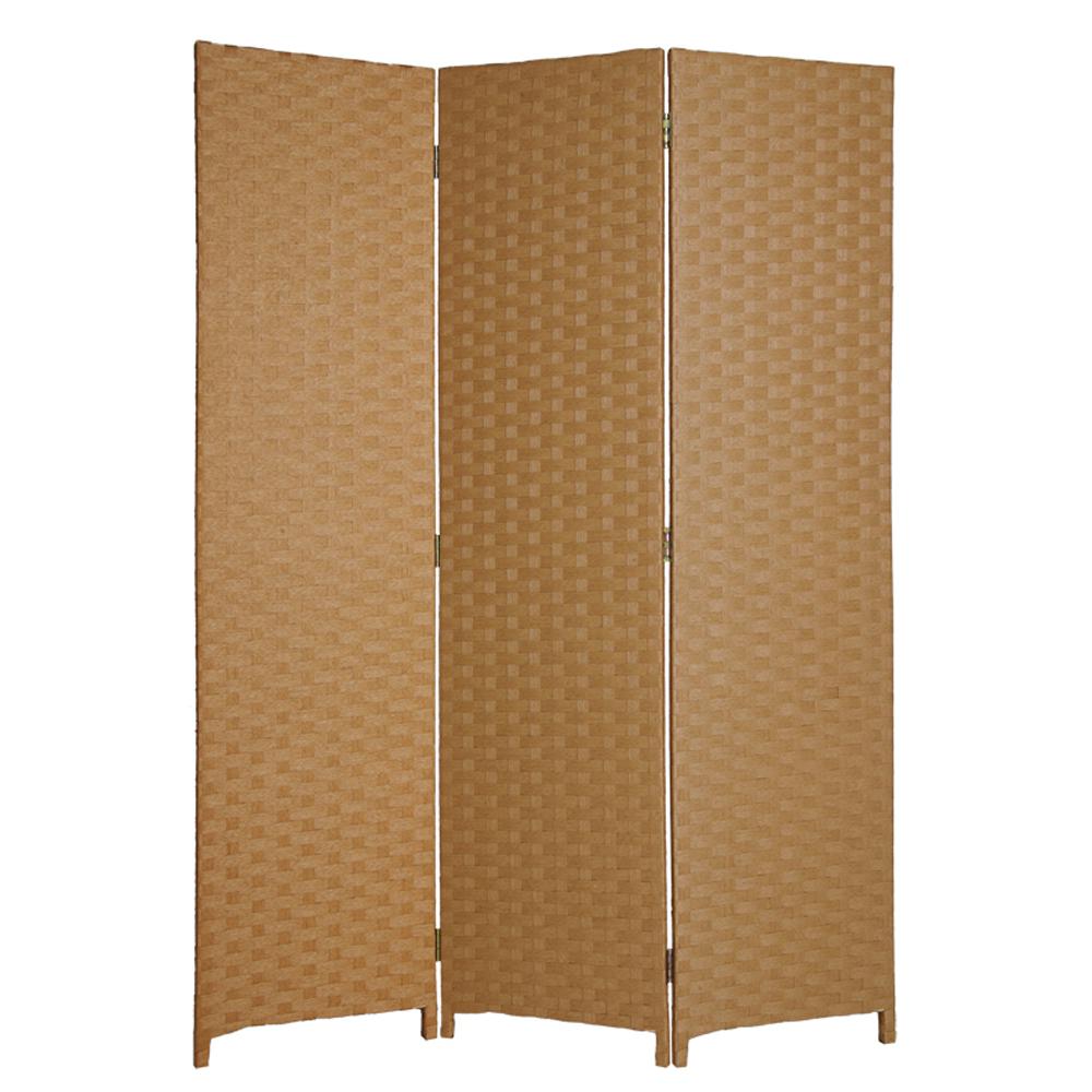 1" x 54" x 72" Light Brown Wood  3 Panel Screen - 274892. Picture 1