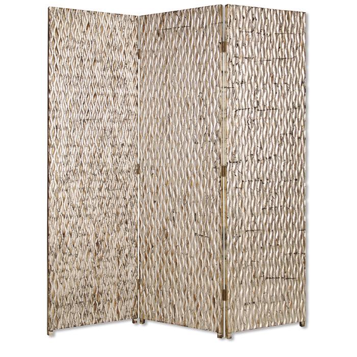 1" x 63" x 72" Silver Wood 3 Panel  Screen - 274900. Picture 1