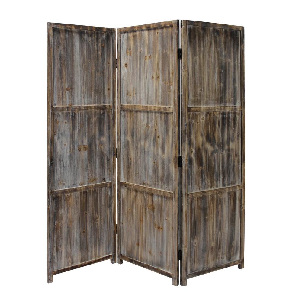 1" x 63" x 72" Brown 3 Panel Solid Wood Fortress  Screen - 274909. Picture 1