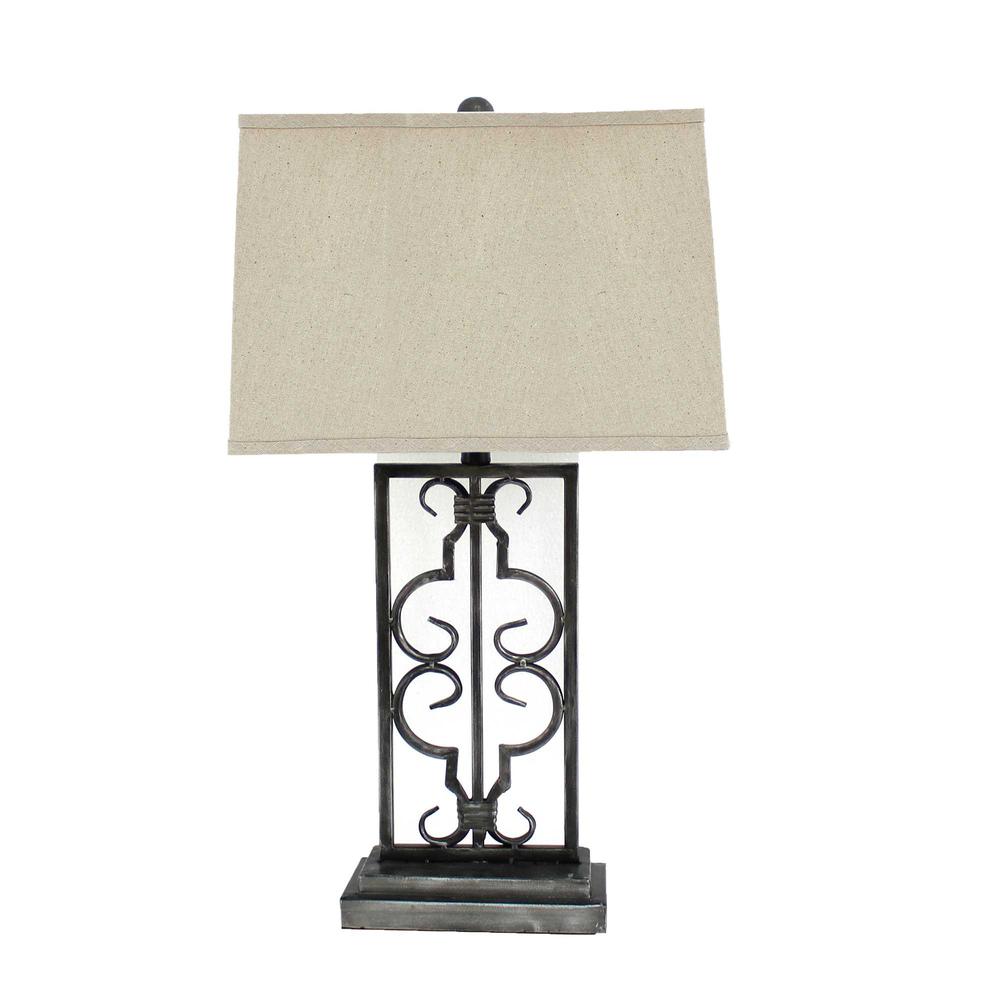 5.5" x 9.25" x 28.75" Gray, Industrial With Stacked Metal Pedestal - Table Lamp - 277065. Picture 1