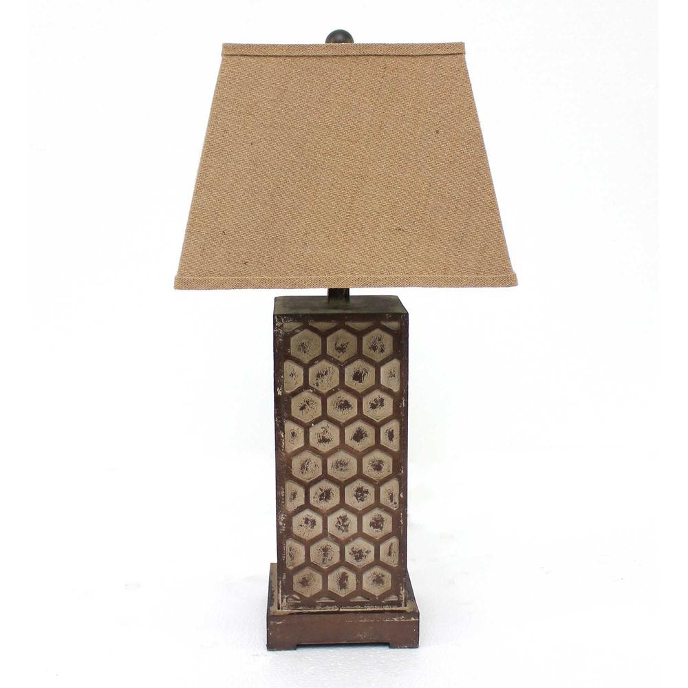 7" x 7" x 28.5" Brown, Industrial With Honeycombed Metal Base - Table Lamp - 277068. Picture 1