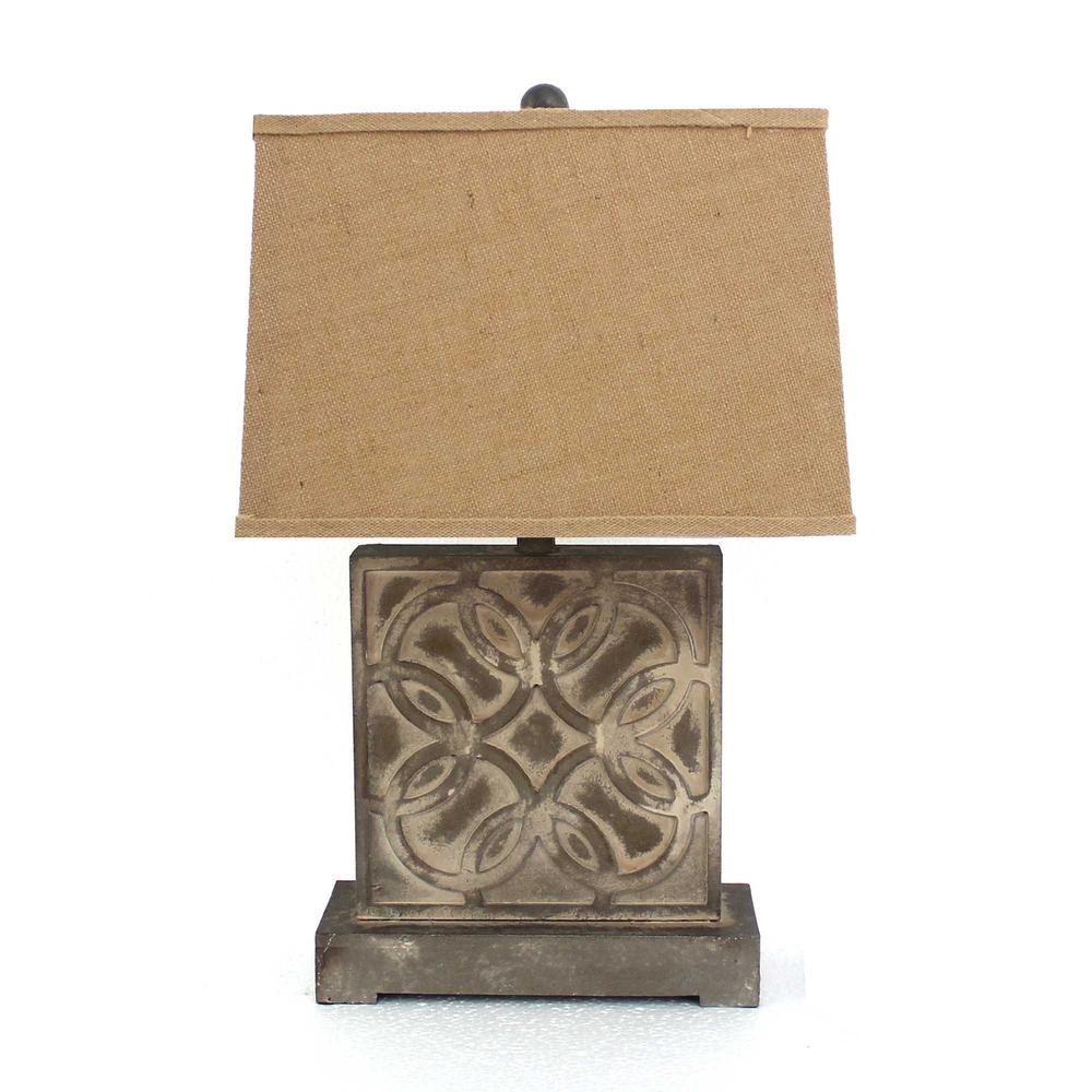 4.75" x 11.75" x 24.75" Brown, Vintage with Khaki Linen Shade - Table Lamp - 277069. Picture 1