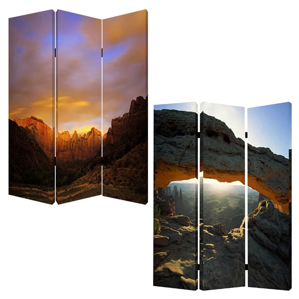 1" x 48" x 72" Multi Color Wood Canvas Desert  Screen - 277079. Picture 3