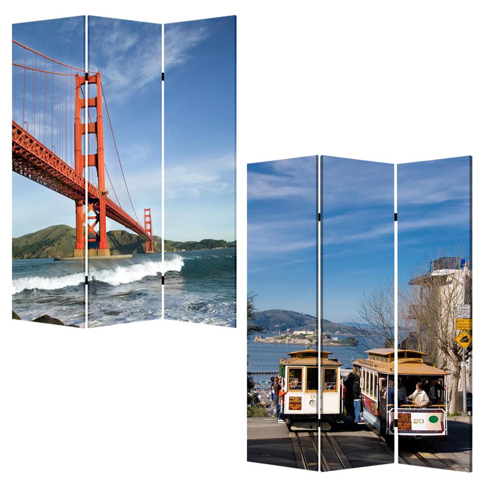 1" x 48" x 72" Multi Color Wood Canvas San Francisco  Screen - 277081. Picture 3