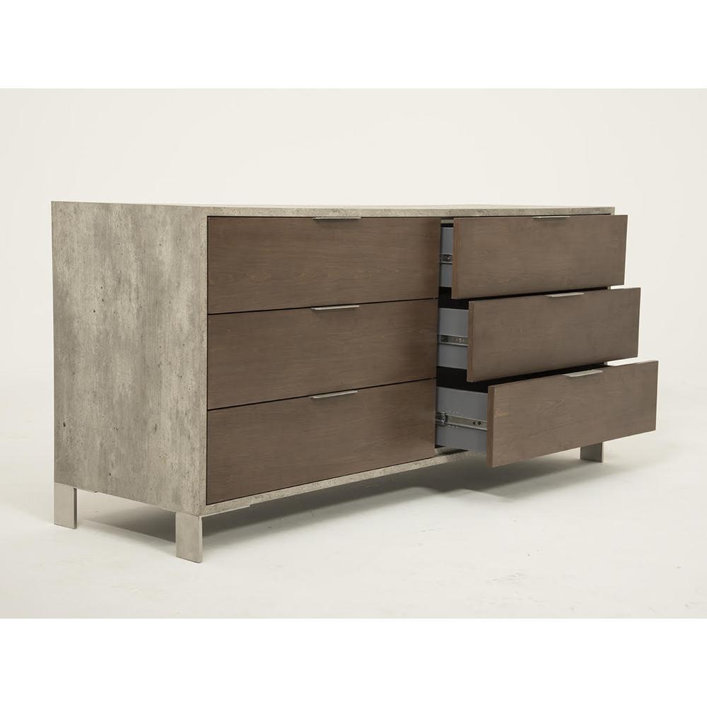 30" Dark Walnut Veneer  Steel  and Concrete Dresser with 6 Drawers - 282695. Picture 2