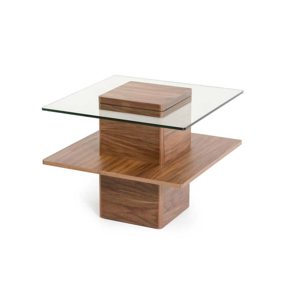 19" Walnut Veneer and Glass End Table - 282745. Picture 1