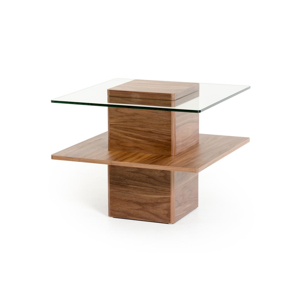 19" Walnut Veneer and Glass End Table - 282745. Picture 2