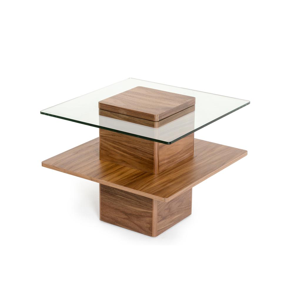 19" Walnut Veneer and Glass End Table - 282745. Picture 3