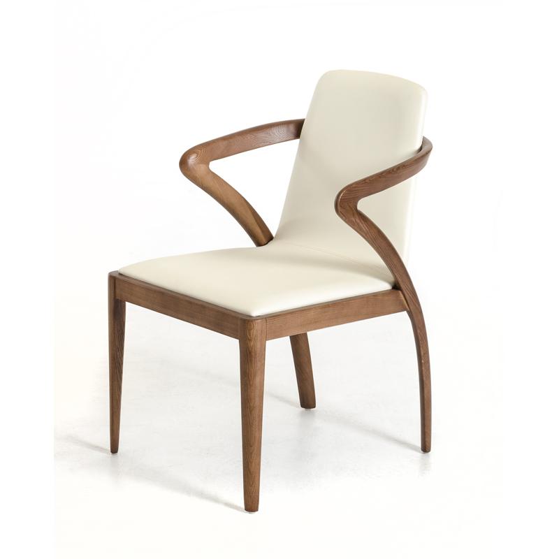 Mod Walnut Wood and Cream Faux Dining Chair - 282996. Picture 1