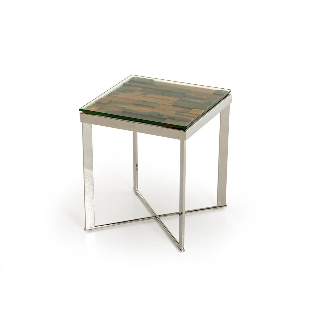 22" Mosaic Wood  Steel  and Glass End Table. Picture 3