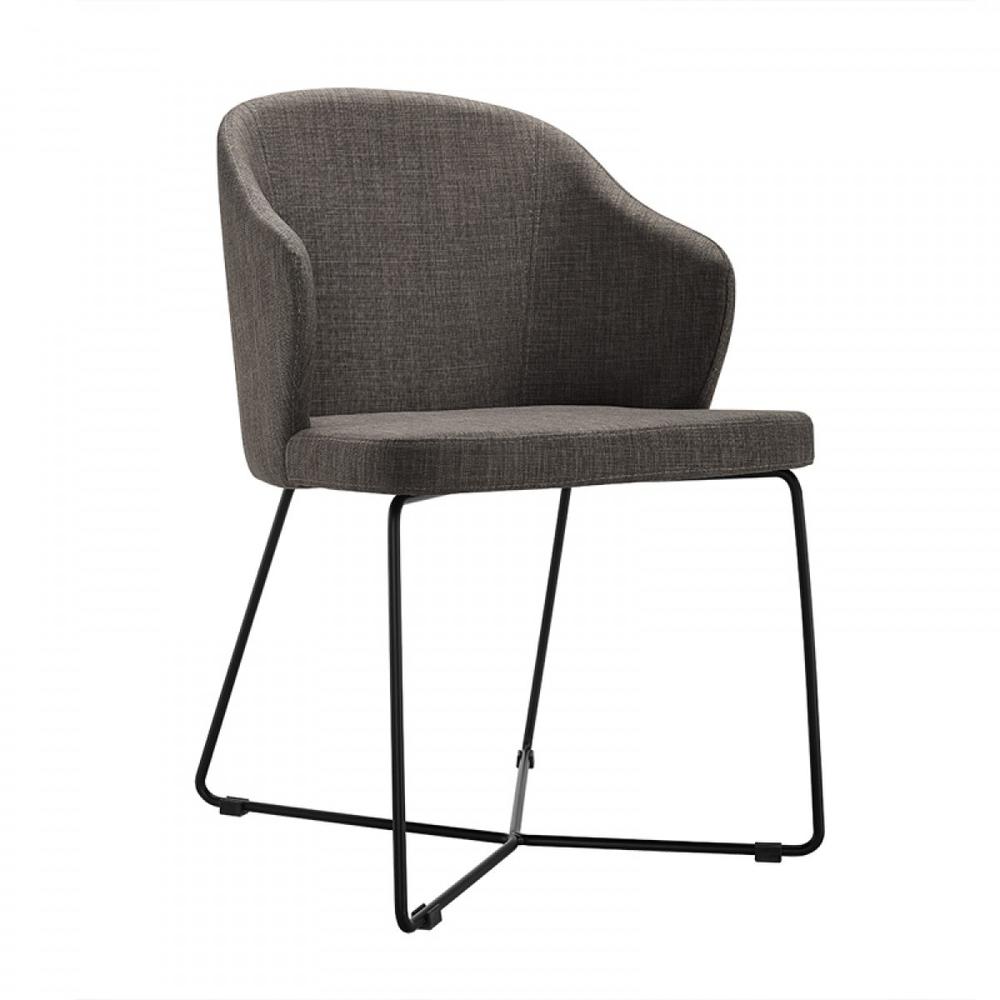 Set of 2 Modern Grey Fabric Black Coated Metal Dining Chairs - 283212. Picture 1
