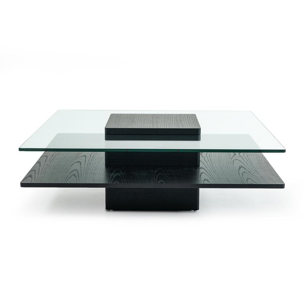 14" Oak MDF  Glass  and Veneer Coffee Table. Picture 1