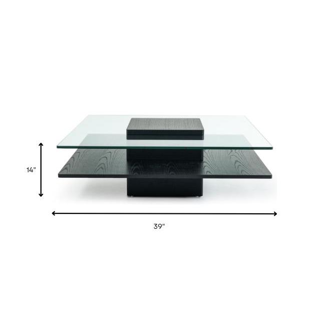 14" Oak MDF  Glass  and Veneer Coffee Table. Picture 5