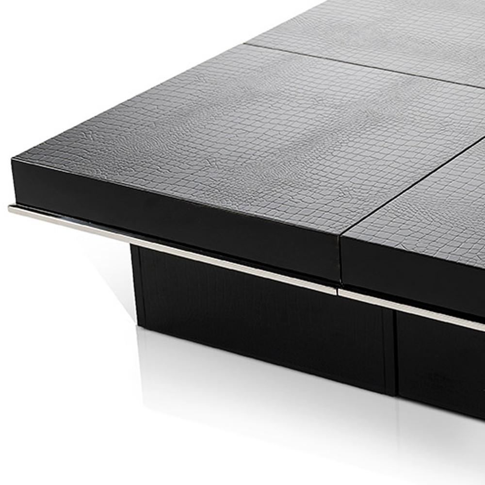 47" Black Faux Croc Lacquered Square Coffee Table. Picture 5