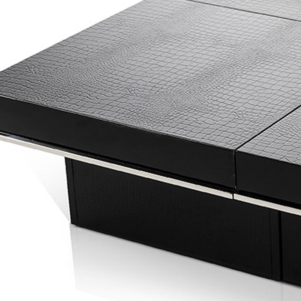 47" Black Faux Croc Lacquered Square Coffee Table. Picture 6