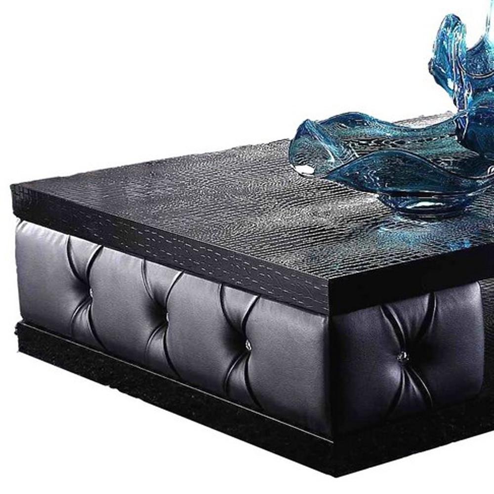 15" Black Leatherette Coffee Table with Crystals. Picture 4