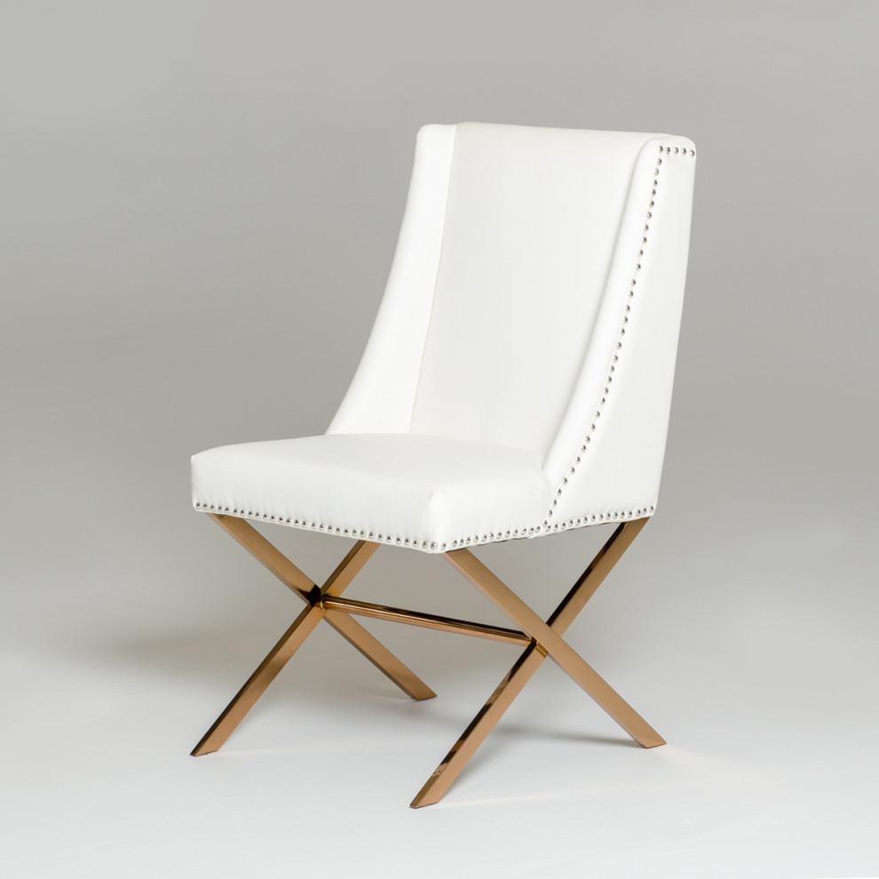 37" White Leatherette and Rosegold Steel Dining Chair - 284232. Picture 2