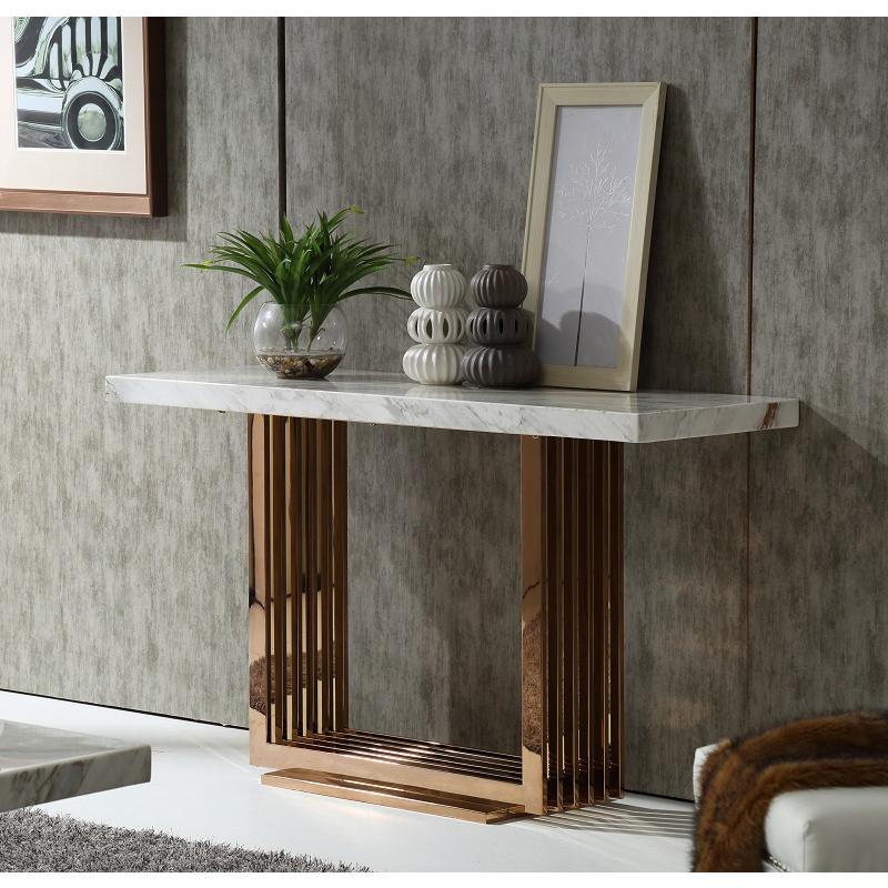 30" Rosegold Marble and Metal Console Table - 284352. Picture 1