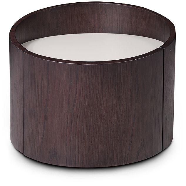 21" Round Modern Brown Oak Finish End Table. Picture 1