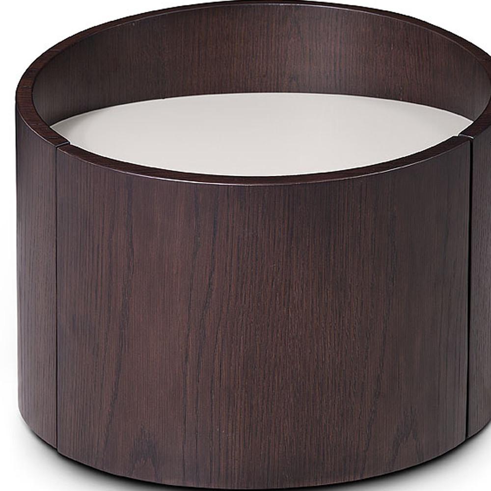 21" Round Modern Brown Oak Finish End Table. Picture 4