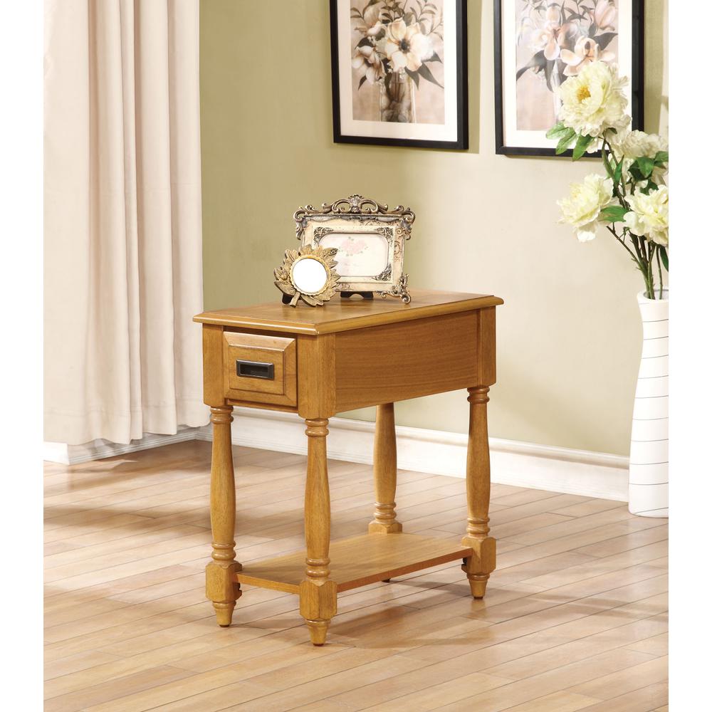 Rectangular Light Oak Finish Wood Side Table. Picture 1