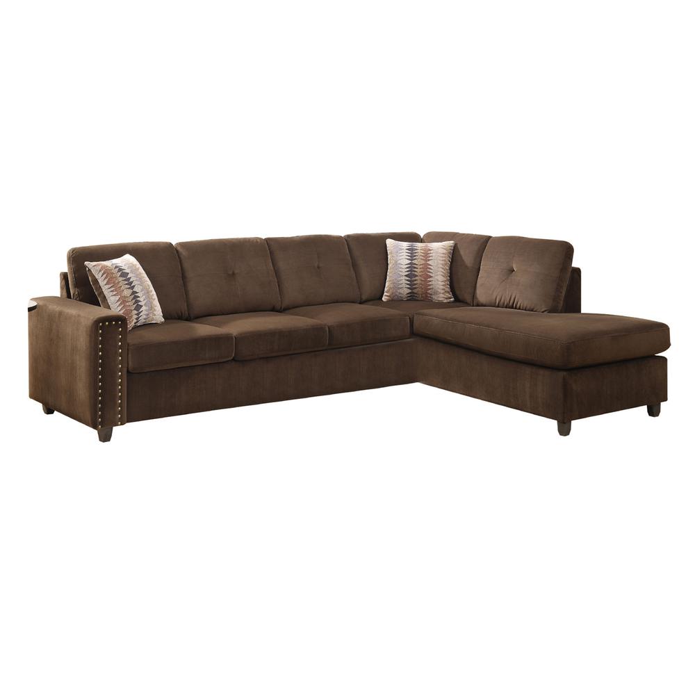 79" X 33" X 36" Chocolate Velvet Reversible Sectional Sofa With Pillows - 285950. Picture 2