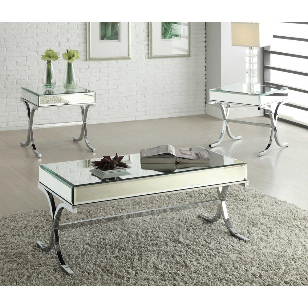 42" X 21" X 19" Mirrored Top And Chrome Coffee Table. Picture 1