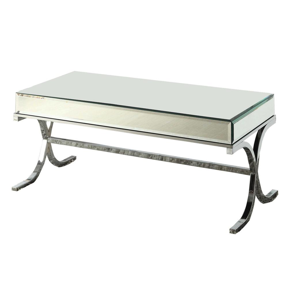 42" X 21" X 19" Mirrored Top And Chrome Coffee Table. Picture 3