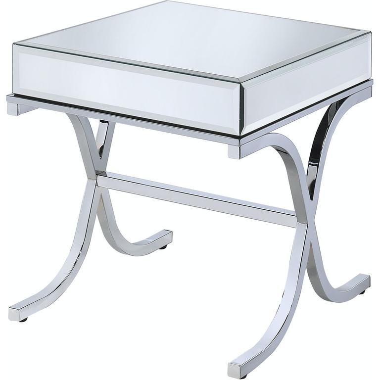 21" X 21" X 22" Mirrored Top And Chrome End Table. Picture 1