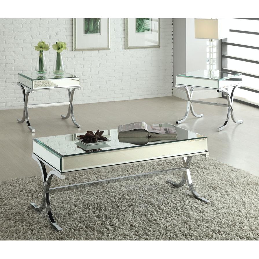 21" X 21" X 22" Mirrored Top And Chrome End Table. Picture 4